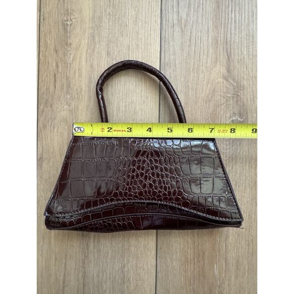 Vintage Y2K Mini Oxblood Brown Croc Embossed Patent Leather Abstract Handbag - Picture 4 of 16